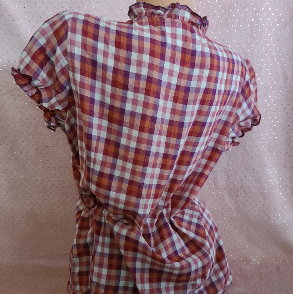 Max Rave Ruffle Front Buttin Down Plaid Shirt ♡ - Picture 3 of 3